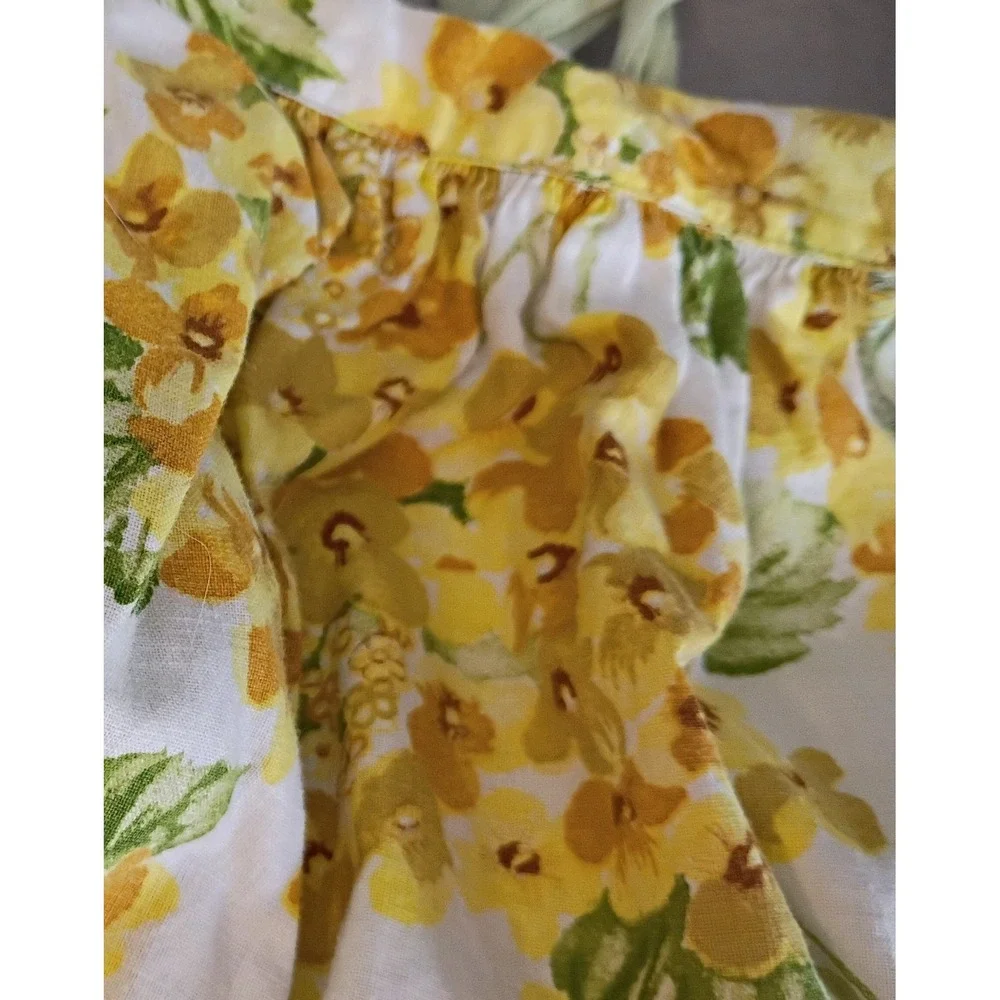Vintage‎ Hostess Apron Half Waist Flowers Floral Yellow Sheer W/Pockets Cottage